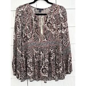 American Eagle Women M Boho Peasant Top Paisley Flowy Romantic Victorian Cottage